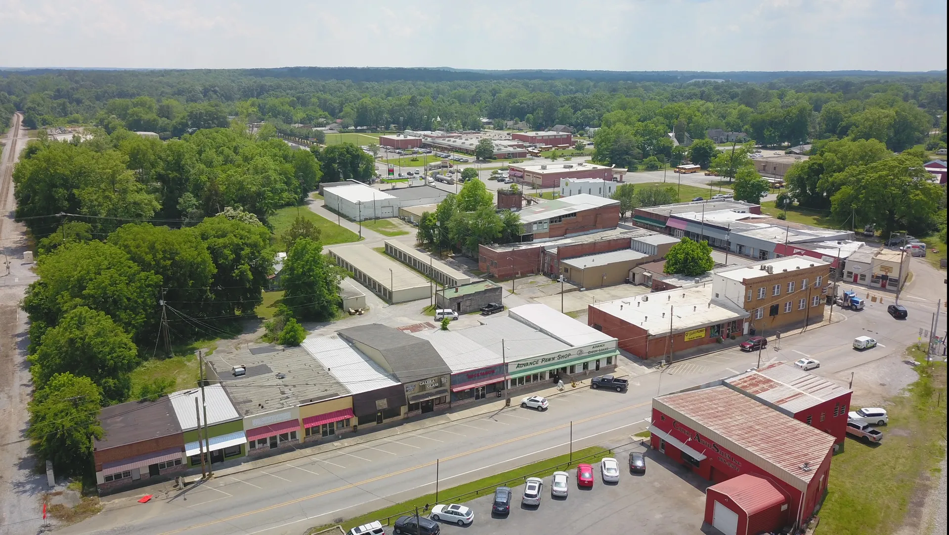 Calera Main Street 2019 Drone Shot - BEFORE Downtown Calera Upgrades
